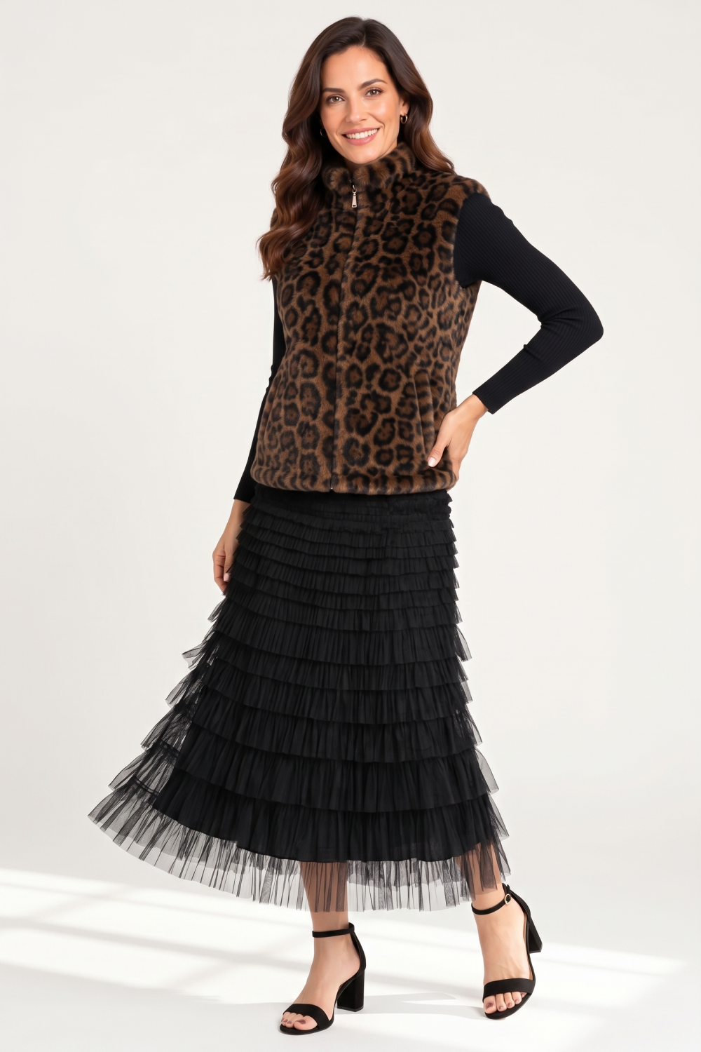 The Leopard Plush Vest & Black Tulle Tiered Skirt Bundle