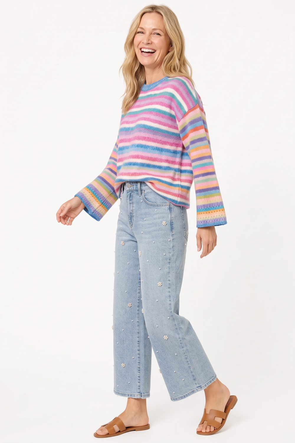 The Rainbow Stripe Sweater & Pearl Straight-Leg Jean Bundle