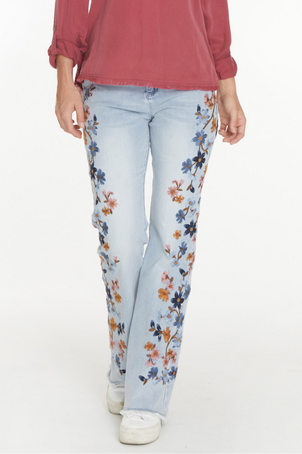 Embroidered Flare Pant- Denim