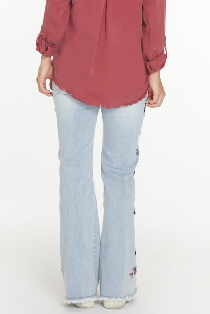 Embroidered Flare Pant- Denim