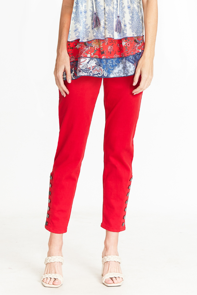 5-Pocket Pant with Side Button Details - Red