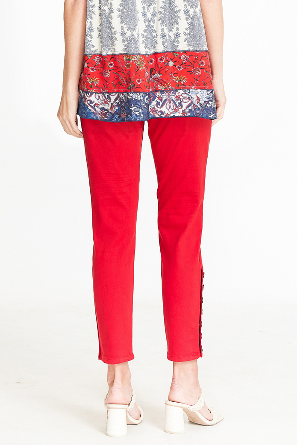 5-Pocket Pant with Side Button Details - Red
