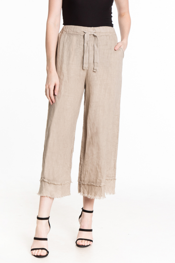 Drawstring Wide Leg Pant - Flax