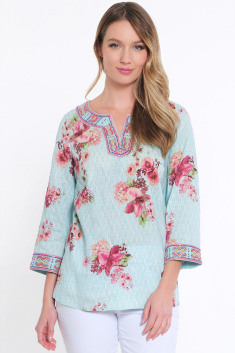 Embroidered and Beaded Tunic - Women's - Ice Blue