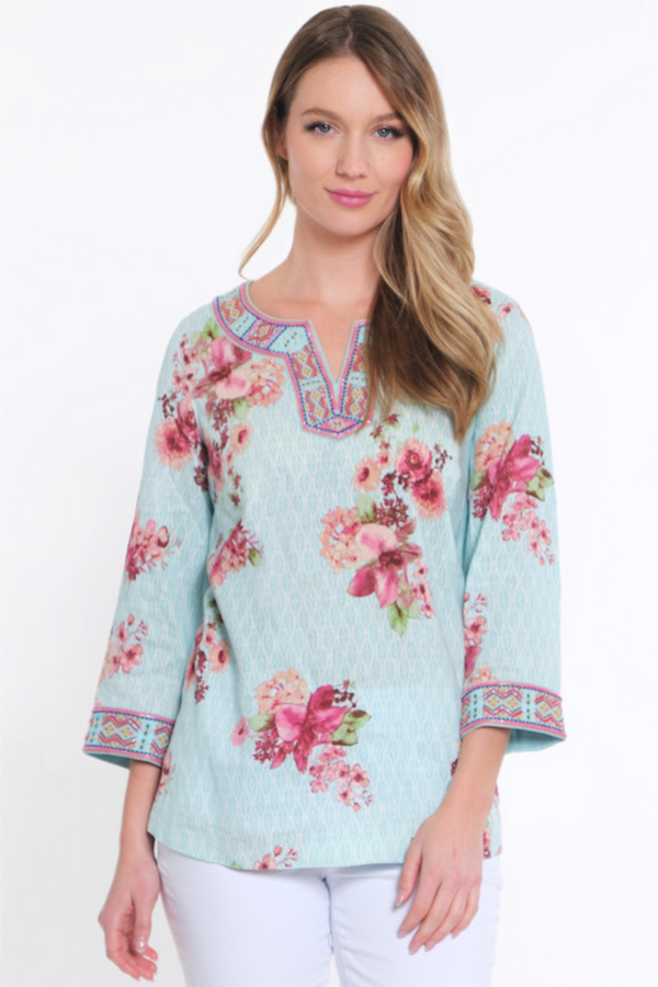Embroidered and Beaded Tunic- Ice Blue