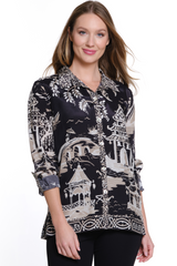 Printed Button Front Top Tunic - Women's - Black/Winter White