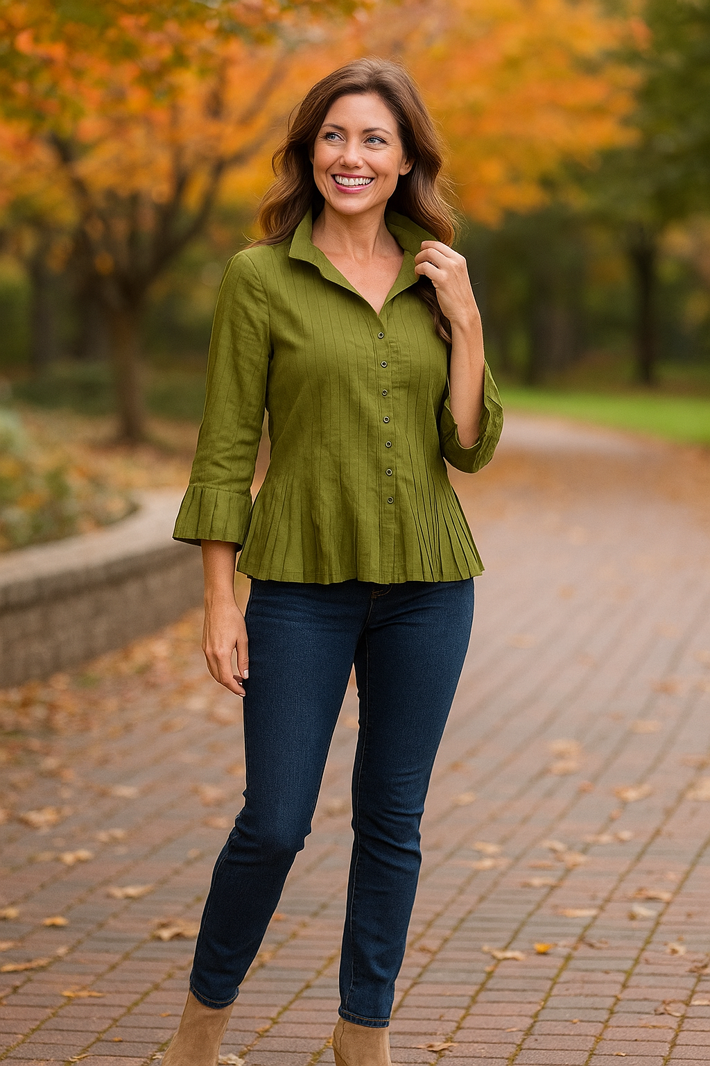 Pleated Blouse - Deep Olive
