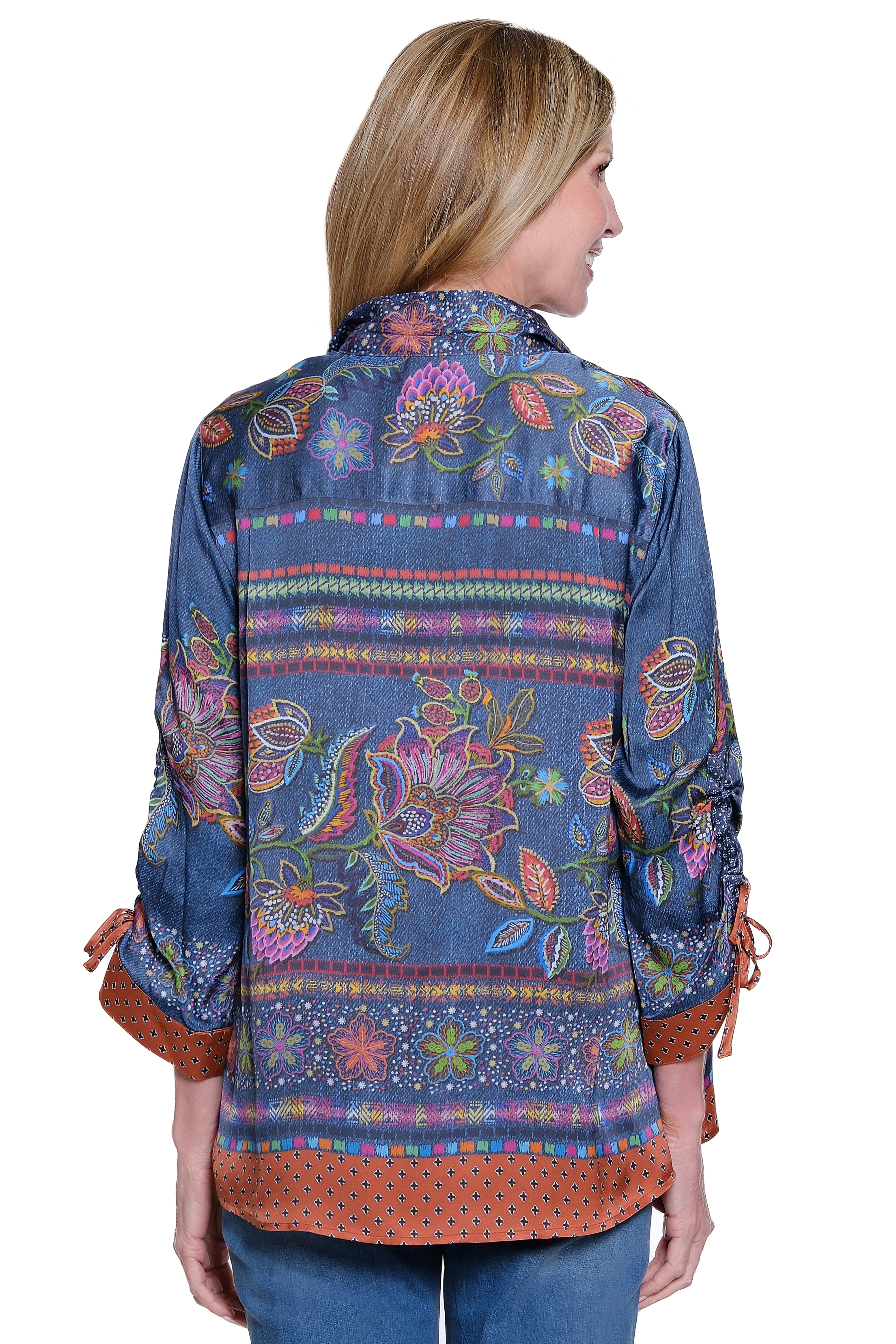 Printed Button Front Blouse with Wire Collar - Multi - view 2