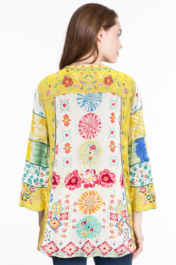 Y Neck Embroidered Tunic - Patch Multi