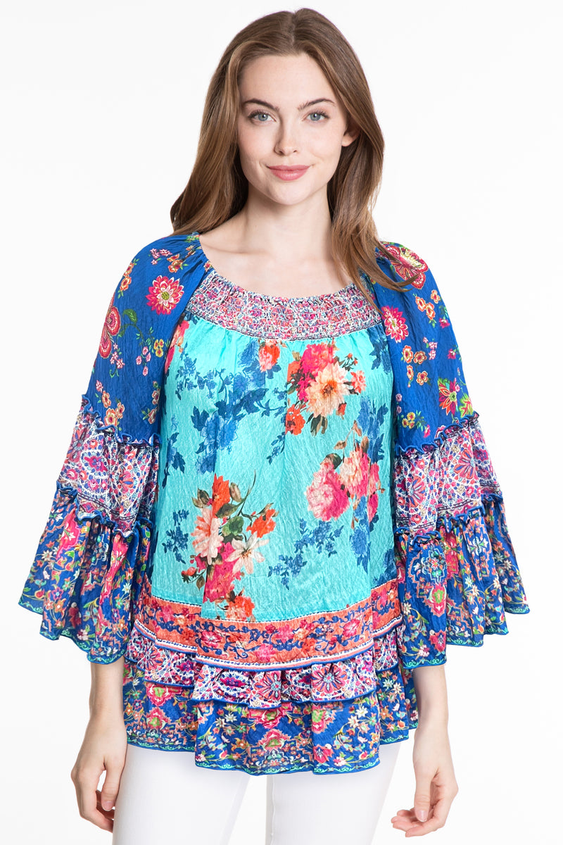 Tiered Hem Tunic - Royal Print
