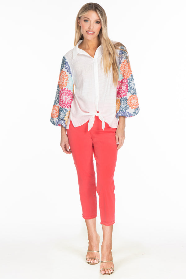 Crop Pant with Fringe Hem - Poppy