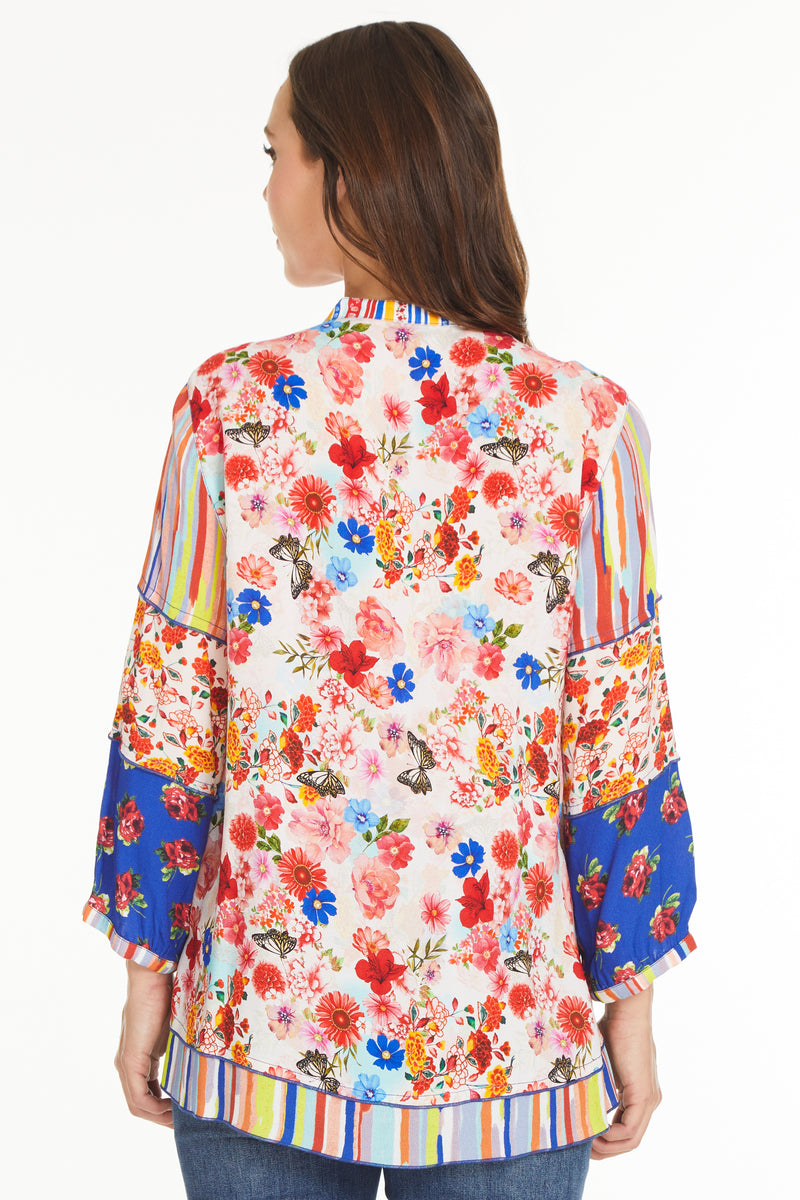 Mixed Print Embroidered Tunic - Floral Multi